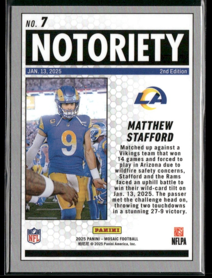 Matthew Stafford 2025 Panini Mosaic Notoriety #7 | eBay