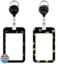 Heart Badge Reel Retractable ID Holder Cute Name Reel Clip Vertical ID Key Ca