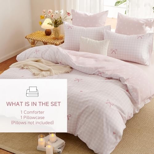 Gingham Comforter Set Size,2 Pieces Bow Ties Comforter Bedding