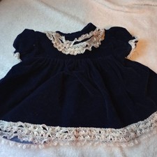 Vintage 80's Cute Baby Dress Dark Blue Velvet Vintage USA With Lace 24 Months