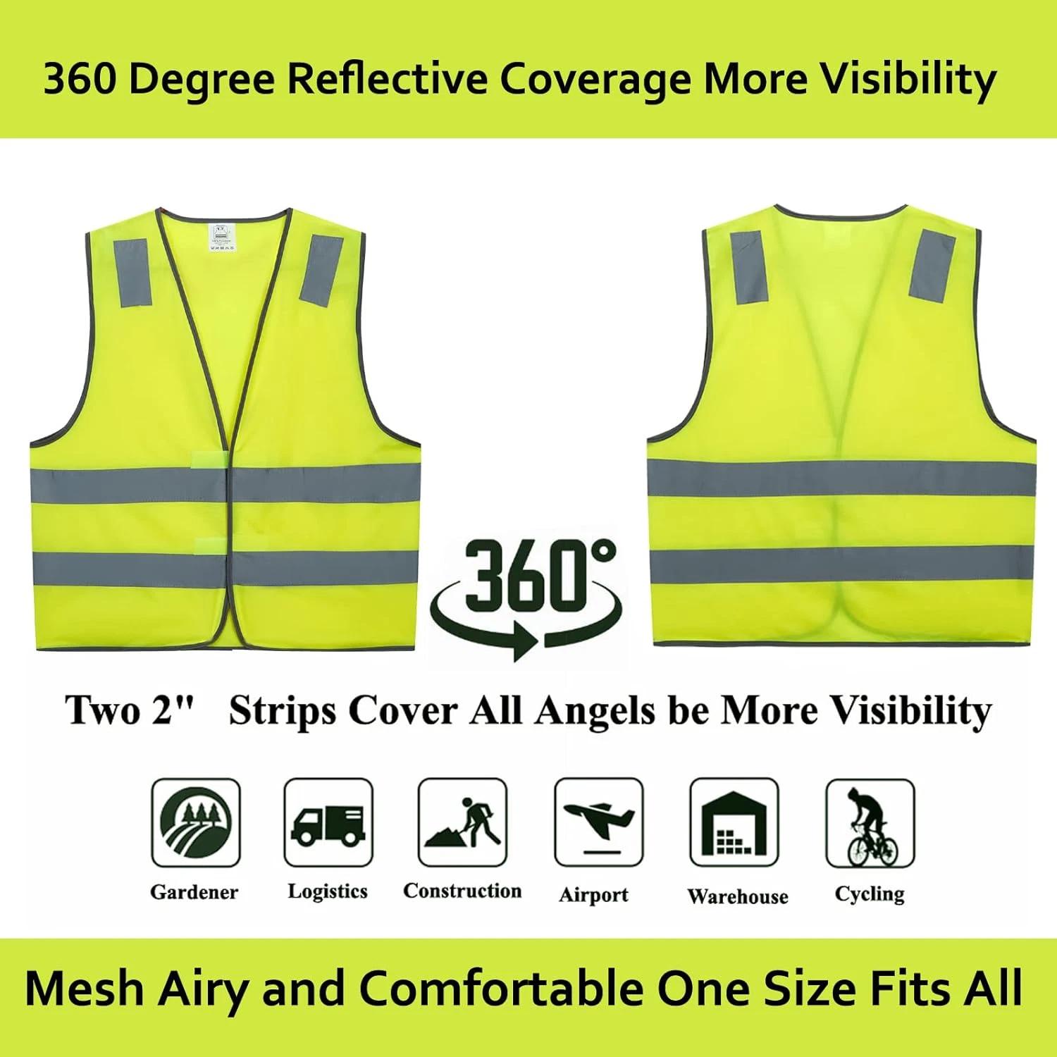 Safety Vests 10 Pack - Yellow Reflective High Visibility Construction ANSI image 4