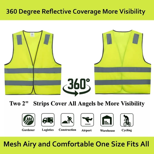 Safety Vests 10 Pack - Yellow Reflective High Visibility Construction ANSI image 4
