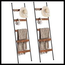 2 Pack Blanket Ladder, 5-Tier Towel Rack, Wall-Leaning Quilt Holder