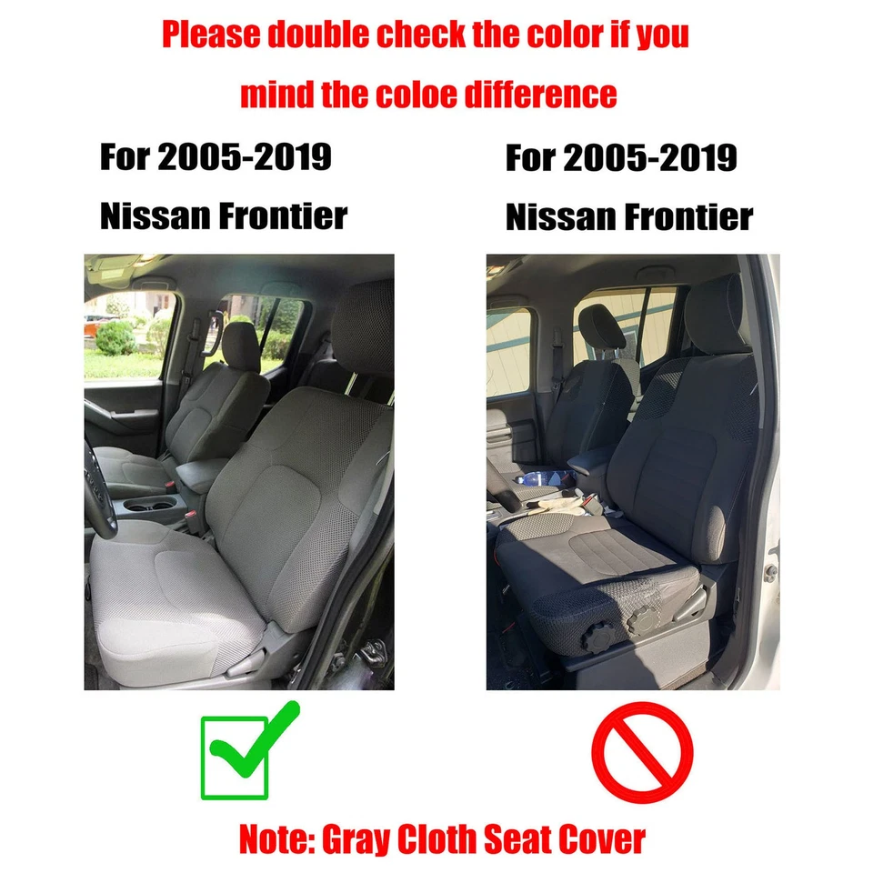 Cubierta de asiento de tela gris para Nissan Frontier 2005-2019 inferior y superior del conductor delantero Foto 4 de 4