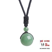 iSTONE Unisex Genuine Round Beads Gemstone Pendant Necklace Black Rope Chain