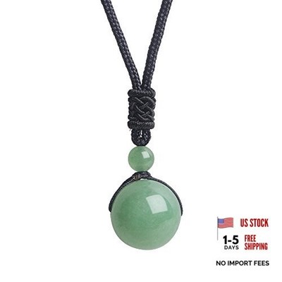 iSTONE Unisex Genuine Round Beads Gemstone Pendant Necklace Black Rope Chain