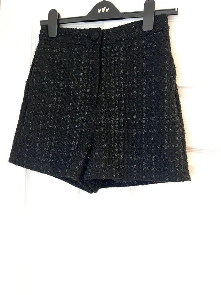 Primark Women Black Bouclé Check High Rise Chino Shorts Size 4 - Image 3 of 4