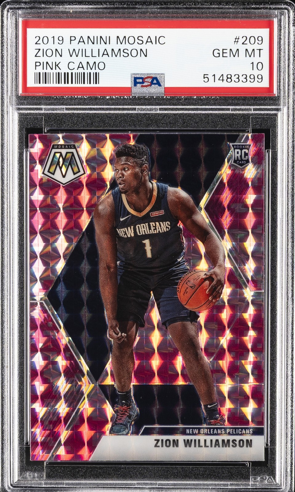 2019 PANINI MOSAIC PINK CAMO #209 ZION WILLIAMSON ROOKIE RC PSA 10