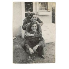 Vintage Snapshot Photo WWII Soldiers Stacked Pose Uniforms Sergeants Military