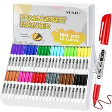 144 Pack Permanent Markers Bulk - School Classroom Set, 12 Vibrant Colors, Wo...