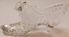 Vintage Fenton Art Glass Cat’s Head Hobnail Clear Opal Slipper Shoe Figurine