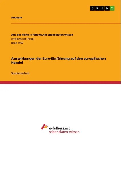 Anonymous | Auswirkungen Der Euro-EinfüHrung Auf Den EuropäIschen Handel | Buch-image