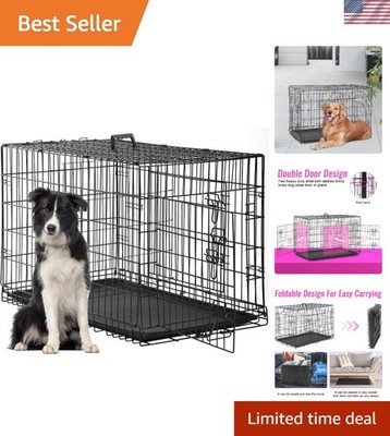 Dog Crate for Large Dogs 48 Inch Folding Metal WirePet Cage Double Door W/Div...