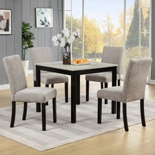 5-Piece Dining Table Set with Square Solid Wood Table and 4 Upholstered Chairs