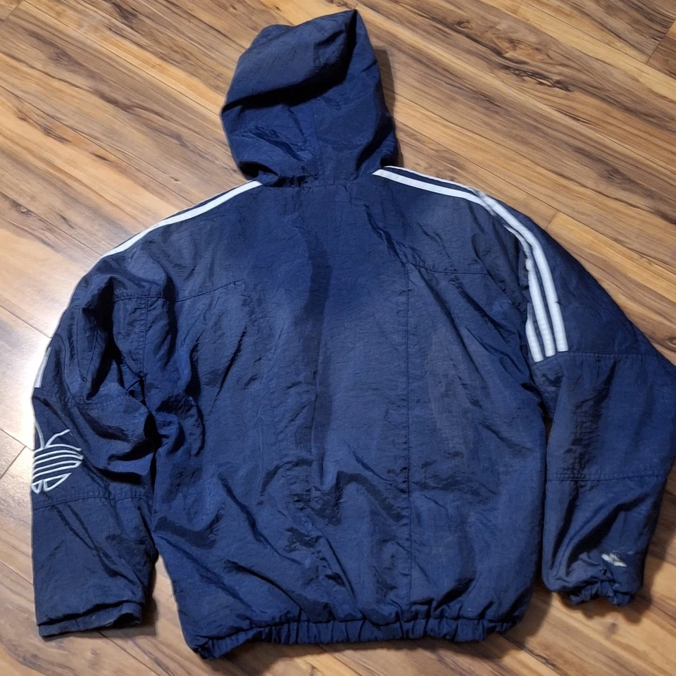 Vintage 90s Adidas Classic Big Trefoil Logo Hooded Jacket Men's S VTG RARE Navy - Image 3 of 4