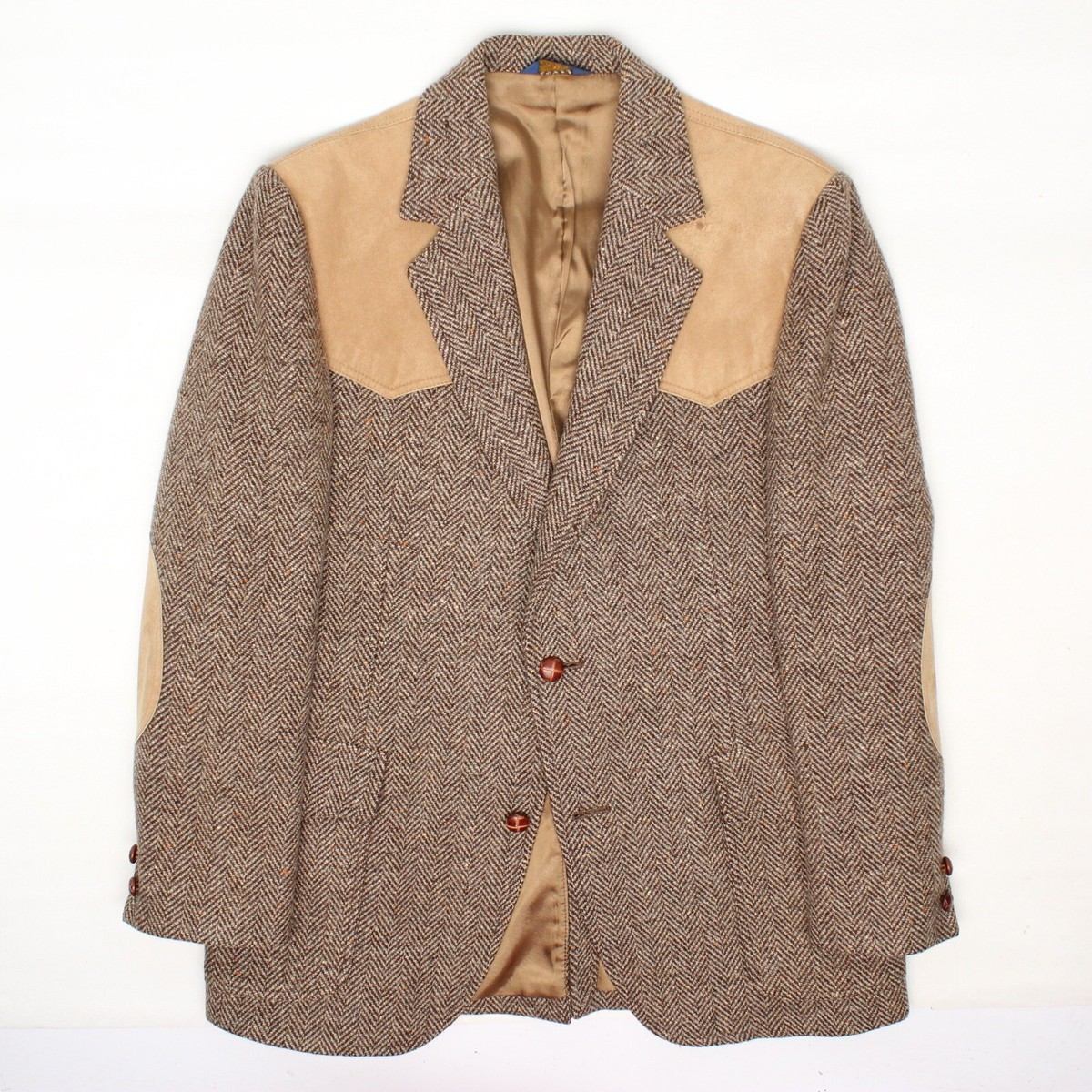 VTG Pendleton Mens Western Sport Coat 40R Brown Herringbone Tweed