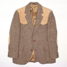 VTG Pendleton Mens Western Sport Coat 40R Brown Herringbone Tweed Suede Patches