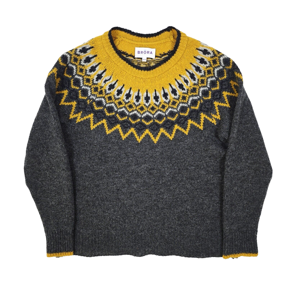 Brora UK 8-10 Fair Isle Knit Jumper Women's Colourful Grey Pure