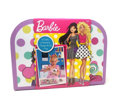 BARBIE 10 PIECE METAL TEA SET WITH CARRYING CASE  ~ NEW