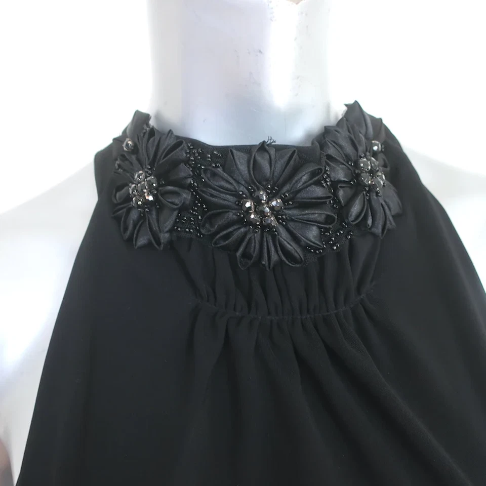 Mini Vestido Halter Alice + Olivia Cristal Embellecido con Flores Negro Talla Pequeña Foto 2 de 4