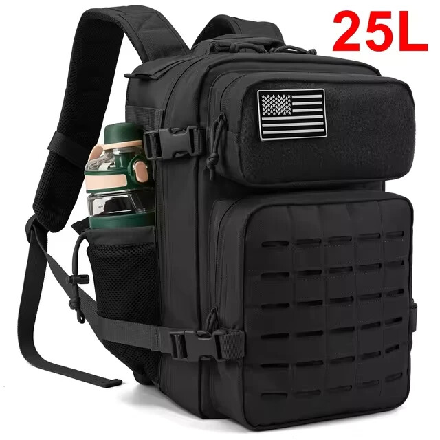 PONY Zaino Scuola da 25 litri multitasche organizer resistente militare sport NERO