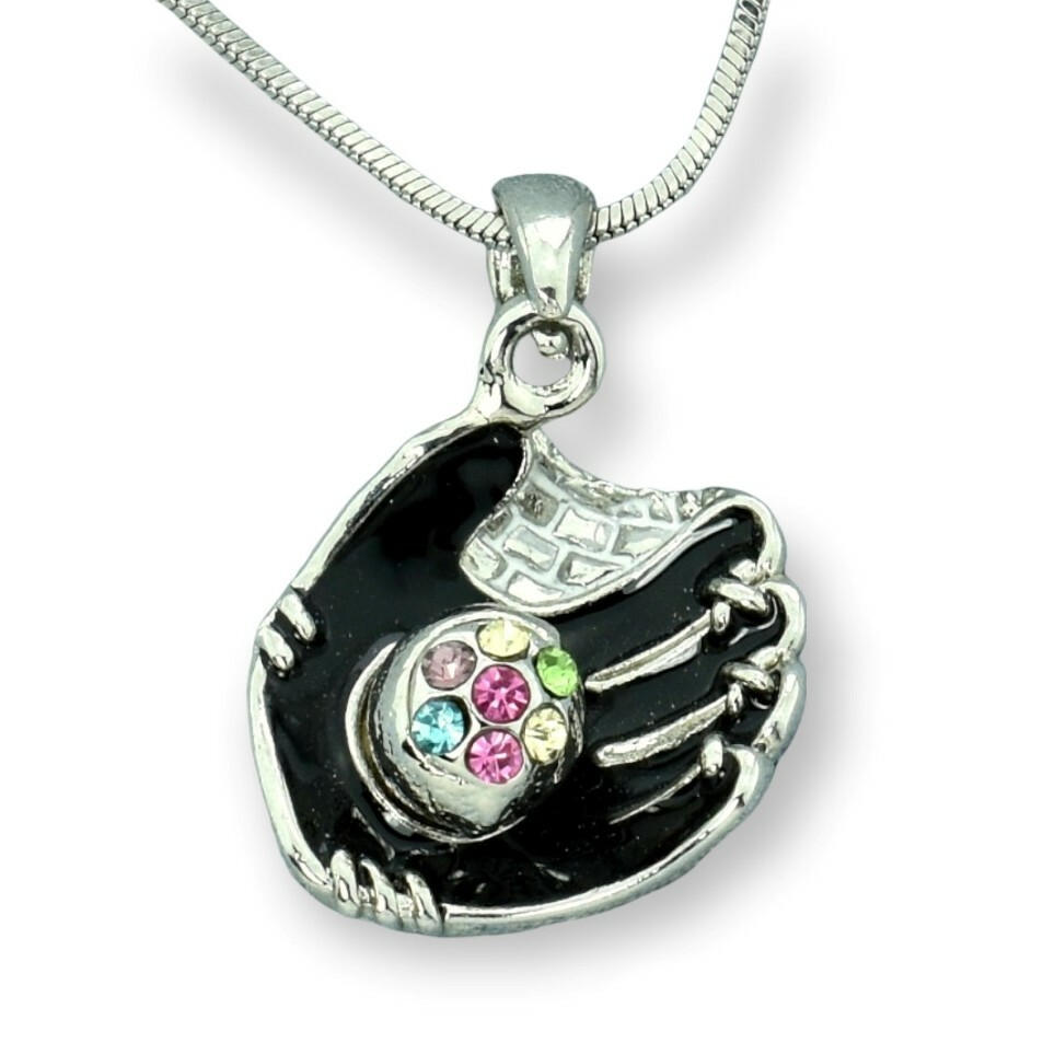Swarovski Crystal Baseball Glove Pendant Necklace for Softball Fans