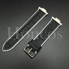 Rubber with Genuine Leather Watch Strap Band Fits for Tissot PRX Adapter BLK/WHT