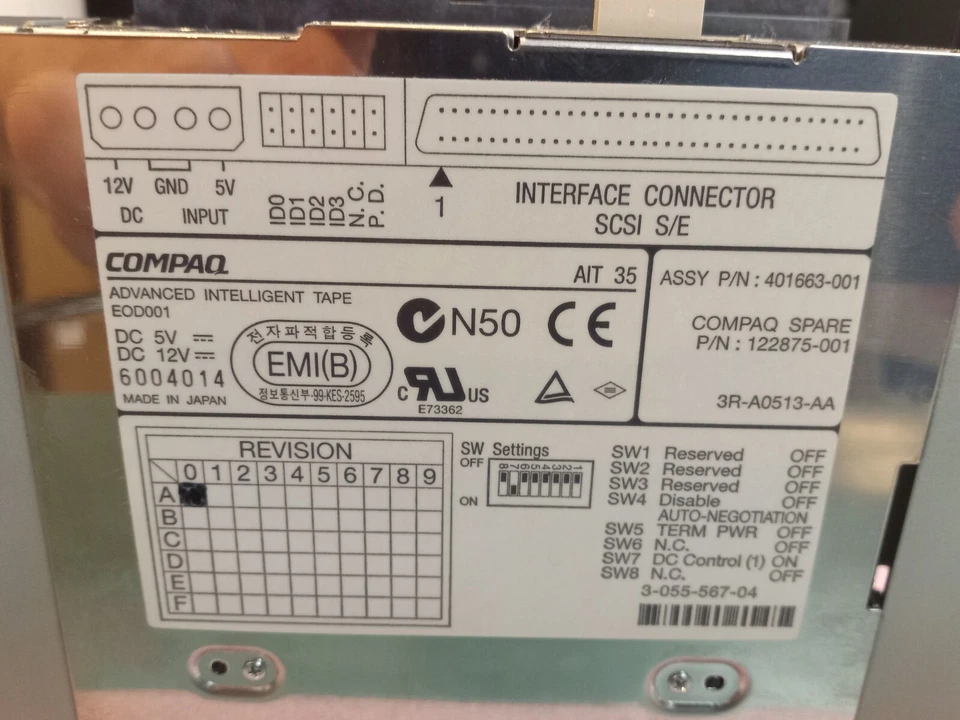 COMPAQ 122875-001 401663-001 AIT 35 SCSI INTERNAL TAPE DRIVE - Image 2 of 4