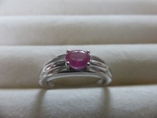 RUBY  SOLITAIRE RING.  STERLING SILVER . STONE SIZE 6MM X 4MM.  SIZE K AND N