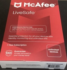 McAfee LiveSafe Antivirus  Internet Security Software Unlimited Devices 1-Year