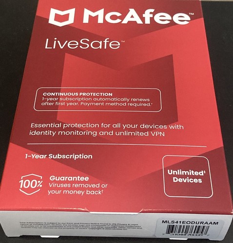 McAfee LiveSafe Antivirus & Internet Security Software Unlimited Devices 1-Year