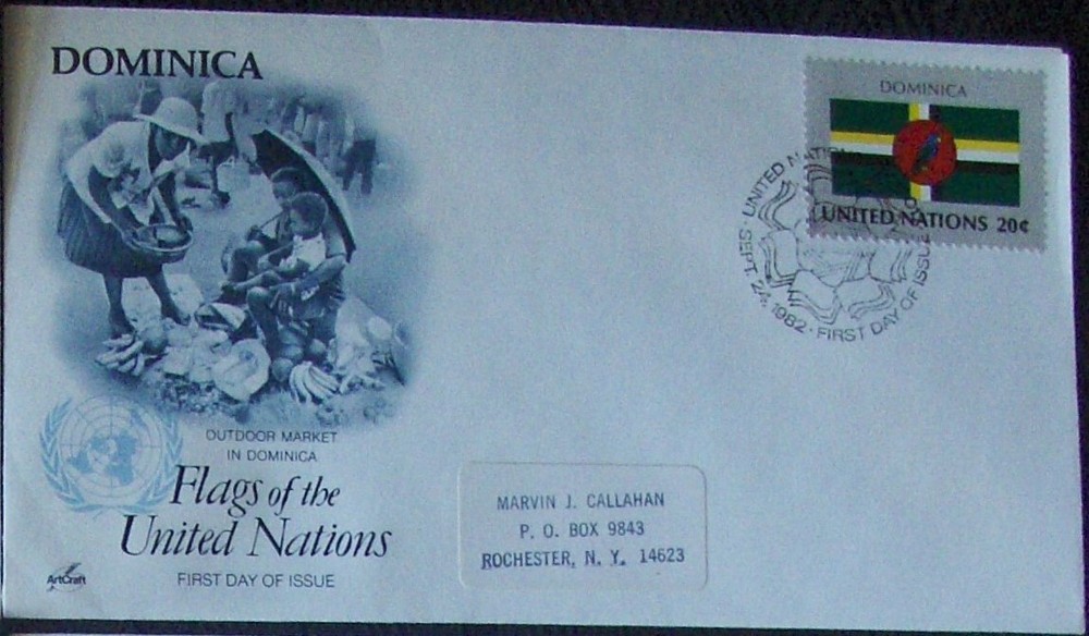 FDC letter Flags of United Nations DOMINICA 1983 MINT condition