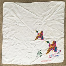 Vintage WHITEHORSE YUKON Canada Souvenir Scarf   White w/ Ducks   28.5" x 28.5"