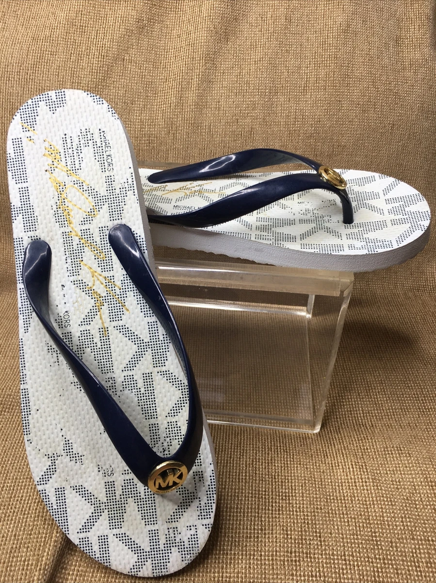 Michael Kors Navy & White Jet Set Print Rubber Flip Flop Size 10 Sandals  Thongs