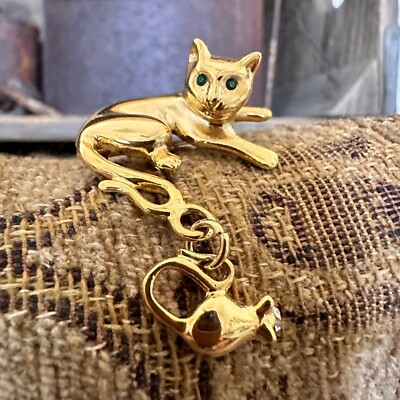 Broche Vintage Chat & Souris – Métal Doré, Sans Marque, Occasion
