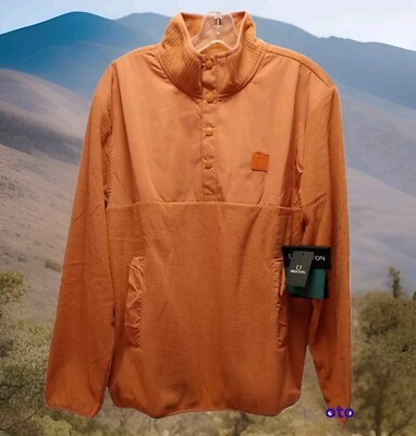 Brixton Qtr Snap Micro Fleece Sweater Jacket Med Gorp Preppy Paradise Orange Nwt