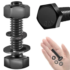 10Sets 1/4"-20 x 1-1/4" Stainless Hex Bolts Nuts Washers Black Oxide