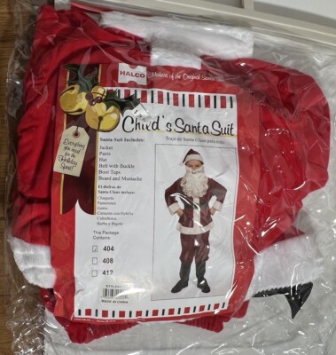 Halco Boys Complete Santa Suit Red Costume Size 4-6 Beard Hat Belt Jacket