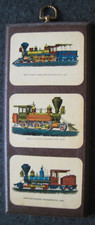 3 locomotive pictures on wood frame   14"x6"     ek61 
