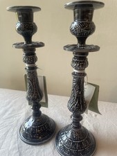 2 Candlesticks Made From Enamel In Slate Colour attractive Design Boxed New