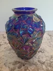 Fenton Carnival Glass Cobalt Blue Dogwood Irridescent 7" Vase BEAUTIFUL