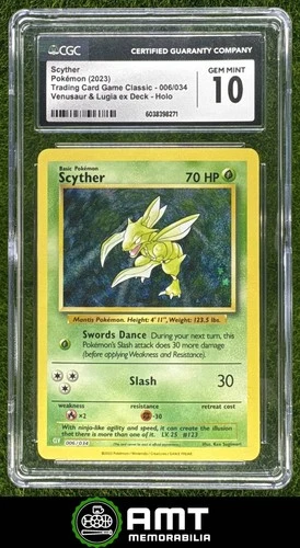 Scyther CGC 10 2023 Pokemon Classic Holo Venusaur & Lugia ex Deck #006/034 8271