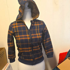 Boys Size 7 Blue Plaid Hooded Full Zip Jacket Faux Fur Lined Polyester