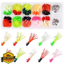 Soft Fishing Lures Jig Head Hooks Kit Crappie Grub Tube Swimbaits