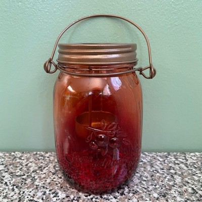 Vtg Frutta Del prato Mason Jar Tea Light Red Hanging Lantern Candle Decorative