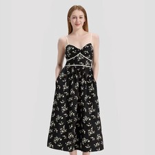 Women's Twist-Front Midi A-Line Dress - A New Day Black Floral S