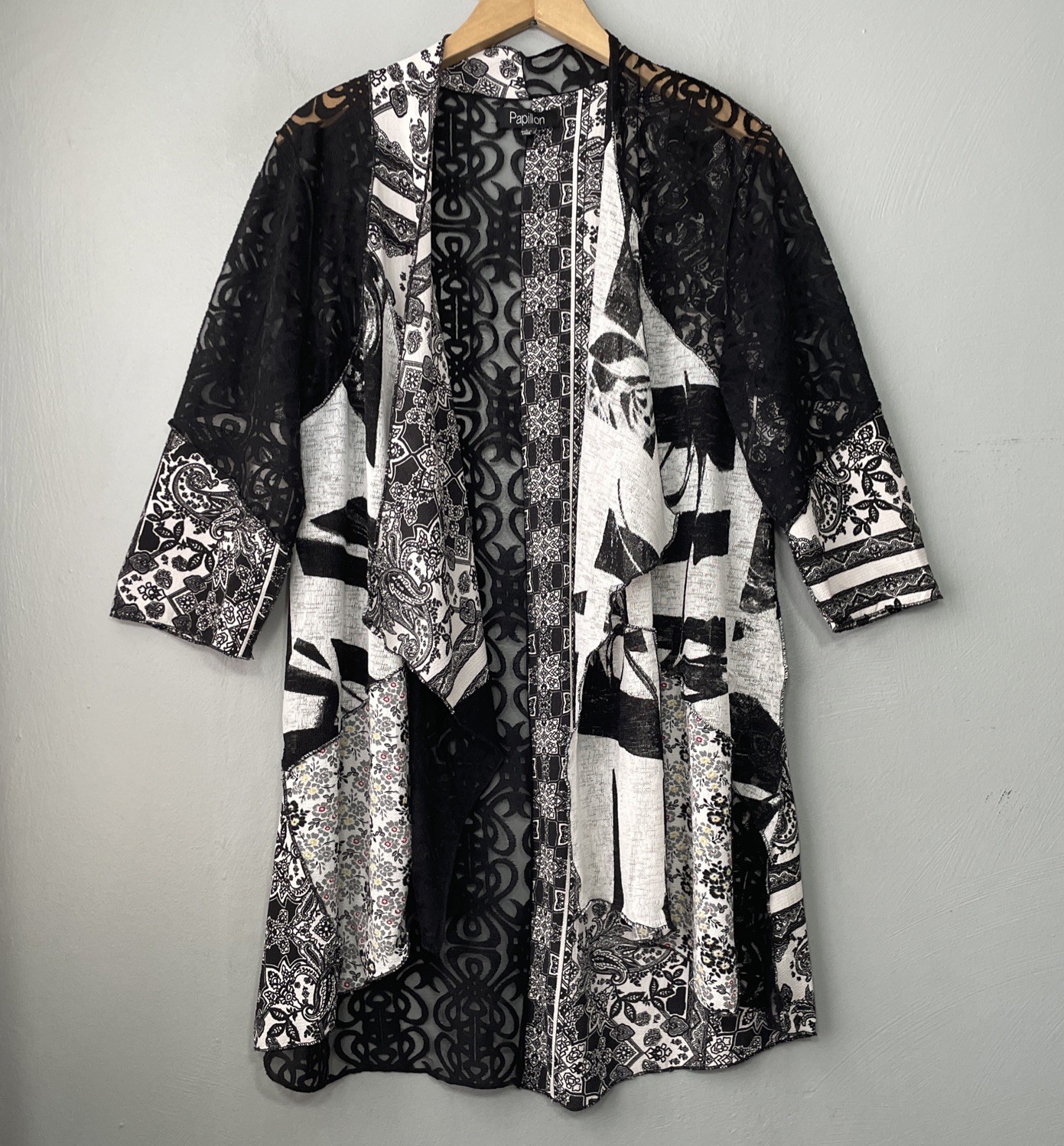 Papillon Cardigan Size Large Patchwork Sheer Blac… - image 1