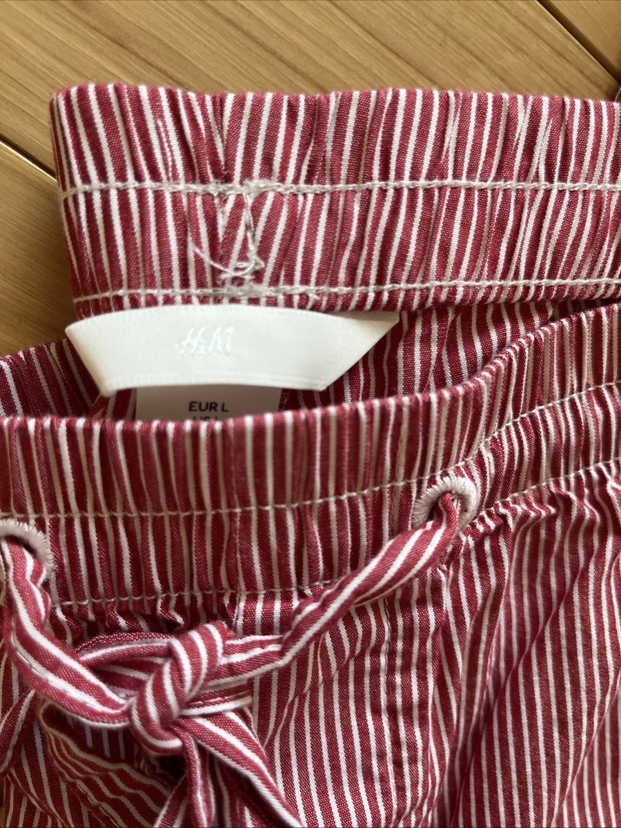Pantalones H&M Mujer Rojo N Blanco Rayas 100% Algodón Pierna Ancha Talla Grandes Bolsillos