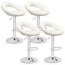 Topbuy 2PCS PU Leather Bar Stools Adjustable Kitchen Counter Chairs White