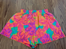 Vintage Neon OP Ocean Pacific floral 80s 90s elastic waist shorts womens USA M
